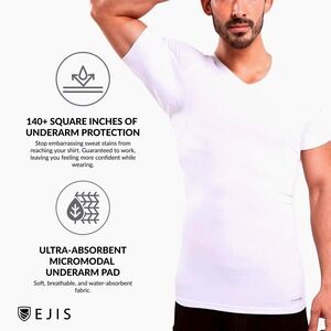EJIS Mens XL Undershirt White Sweat Proof Deep V-Neck Stain Protection - NWOT‎